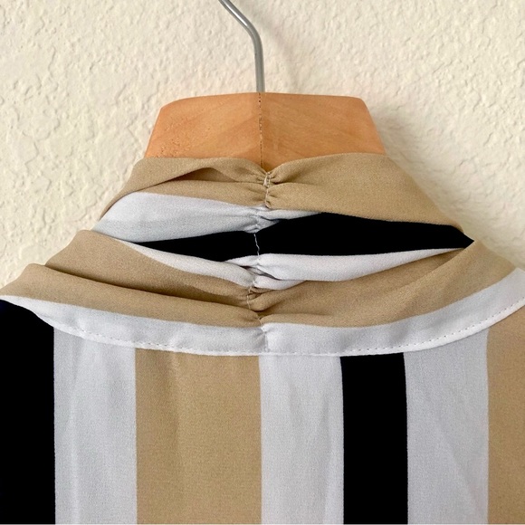 NEW YORK & COMPANY Black White & Beige Vertical Stripes Blouse - Women's Medium - Picture 6 of 9